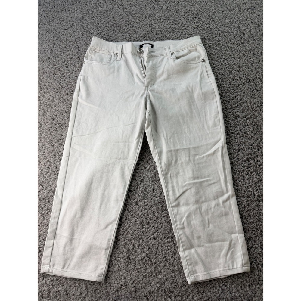 Venus Womens White Denim Capri Pants Cropped Jeans Size 10 Rhinestone Button